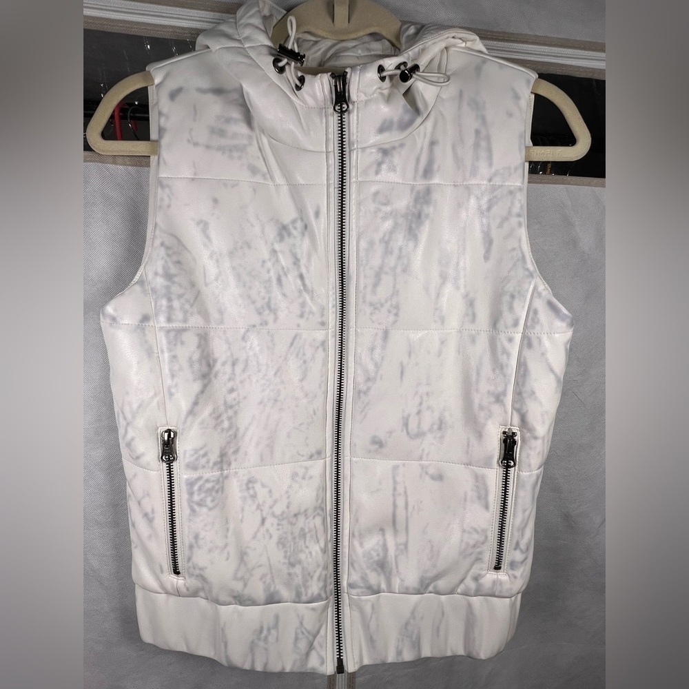 NWOT Project New York White with Bluish Gray design Hooded Vest size XS